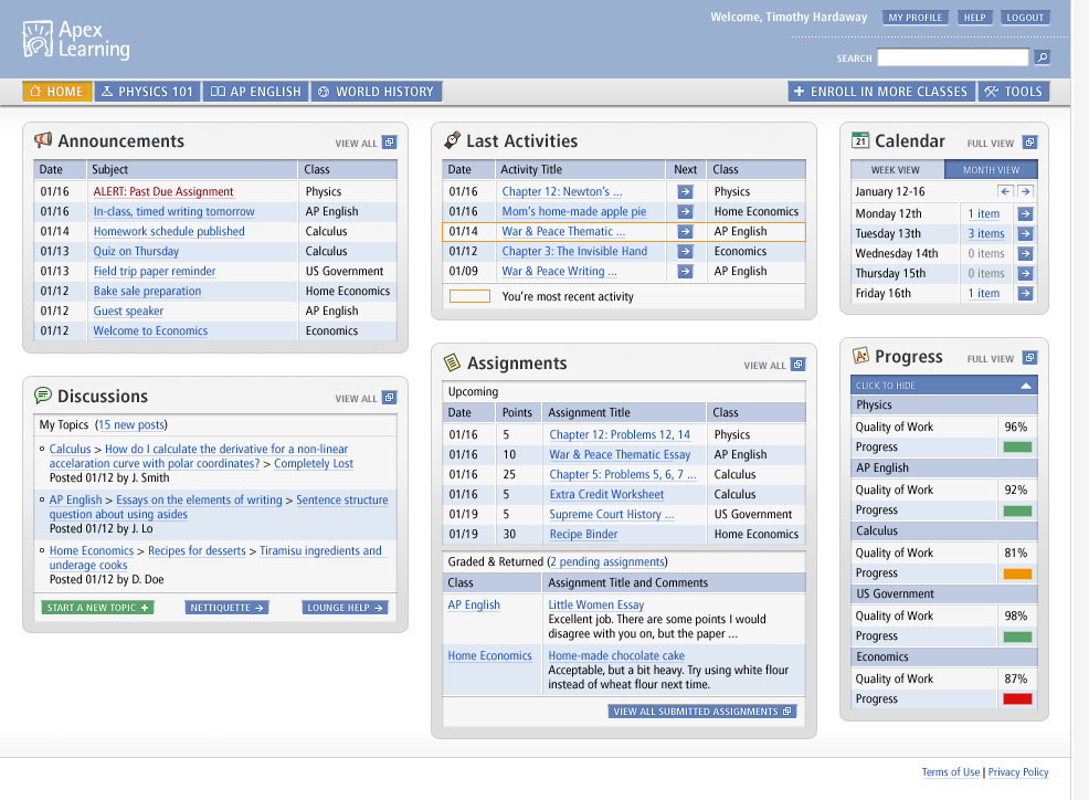 Apex Learning Dashboard